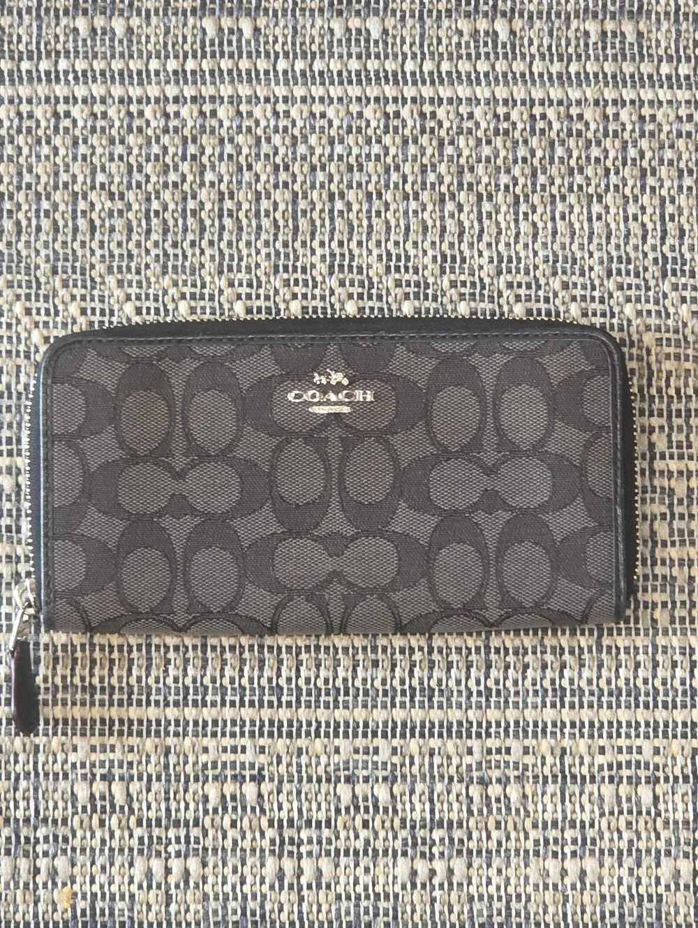 Coach Black Long Wallet Zip Around in Signature Canvas All Over 
